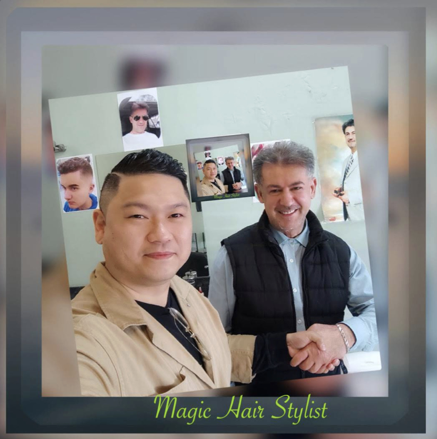 Stylist welcoming a happy customer inside Magic Hair Stylist