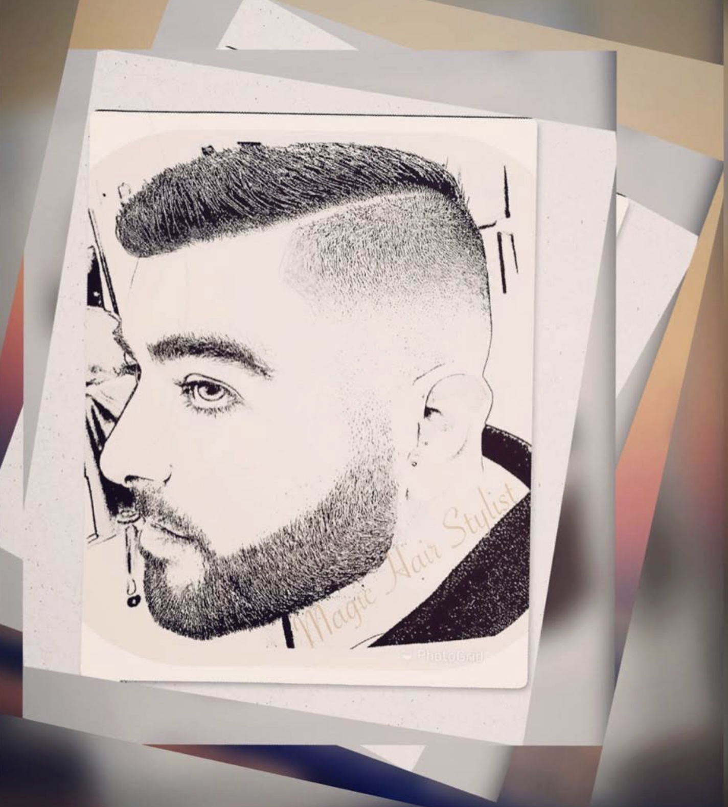 Hand-drawn artwork of a fade haircut at Magic Hair Stylist
